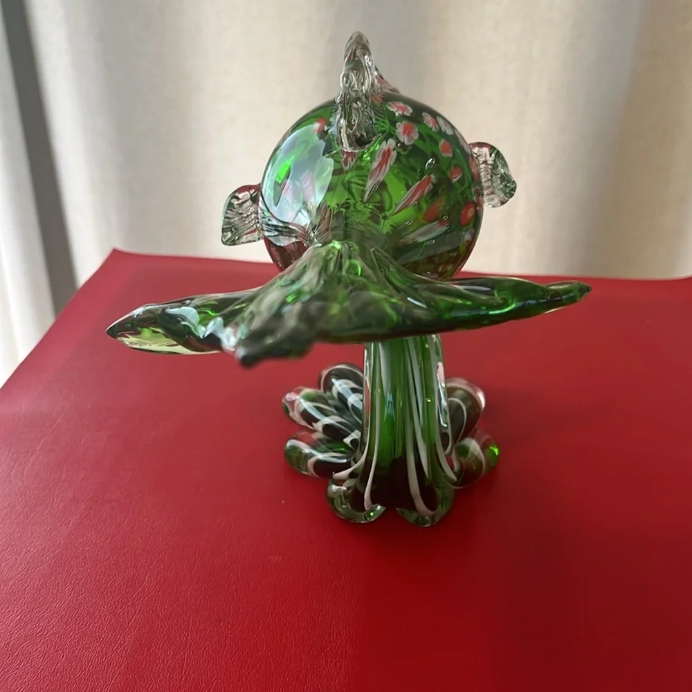 Murano glass fish ornament vintage large green 8”H 12”L